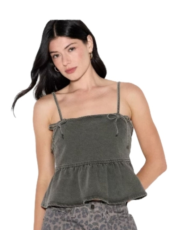 wild fable Tops - NWT WILD FABLE Size M Gray Wash Denim Corset Peplum Y2K Top Cotton Blend